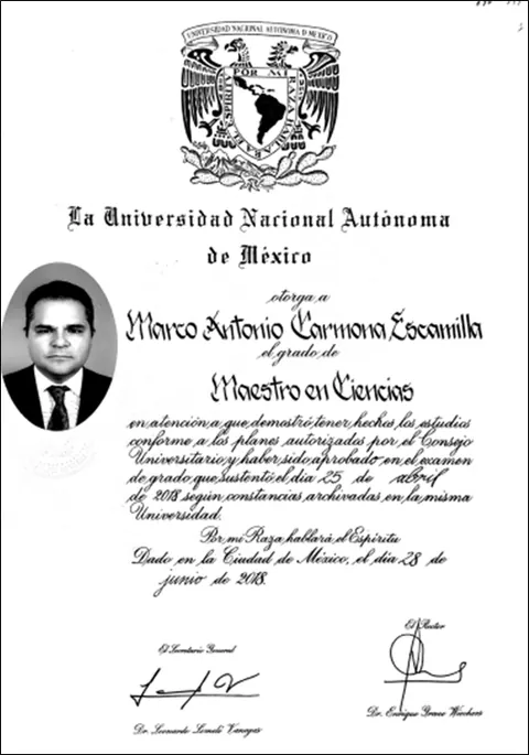 Diploma de Maestro en Ciencias del Dr. Carmona, UNAM